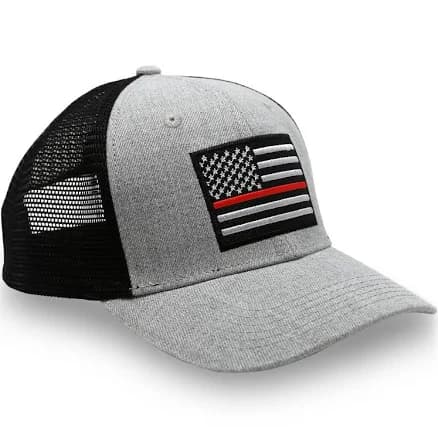 Baseball Cap Trucker Hat Snapback Closure Thin Red Line Grey Firefighters Flag