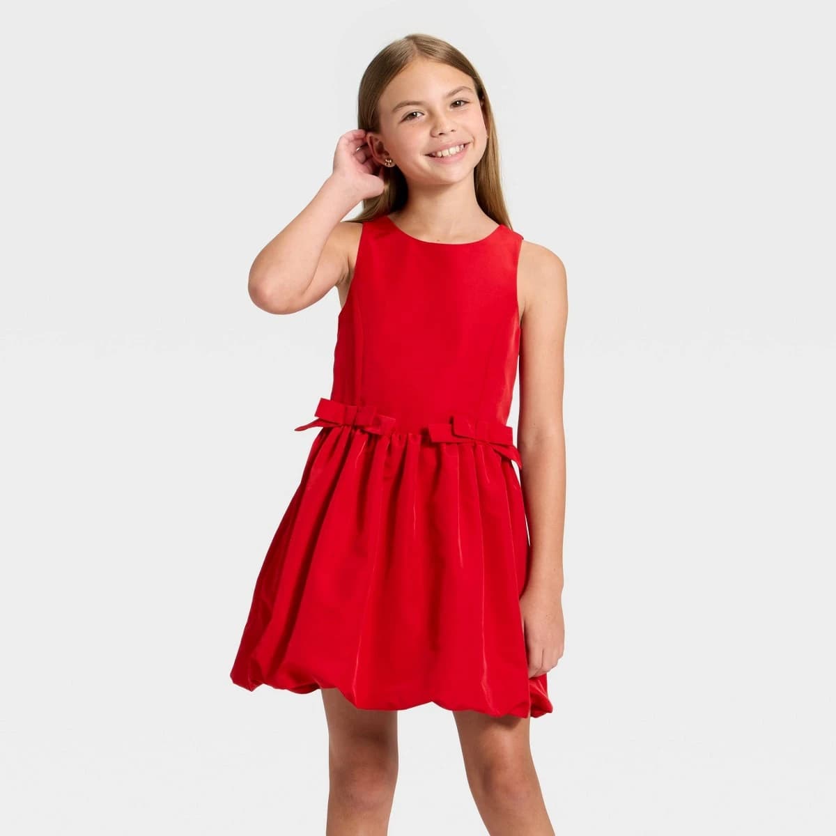Girls' Short Sleeve Bubble Hem Dress - Cat & Jack™ Wine Red L — Manufacturer Picture