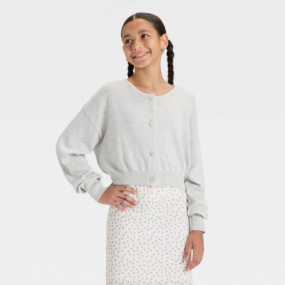 Girls' Light Weight Slouchy Cardigan - art class™ Heather Gray L — Manufacturer Picture