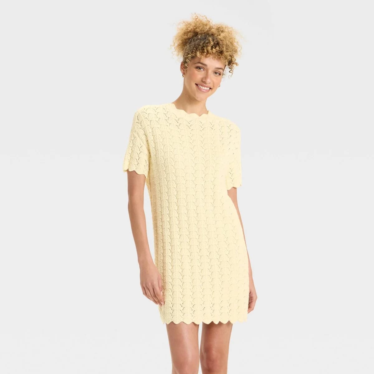 Women's Short Sleeve Pointelle Mini Sweater Dress - A New Day™ Off-White M — Manufacturer Picture