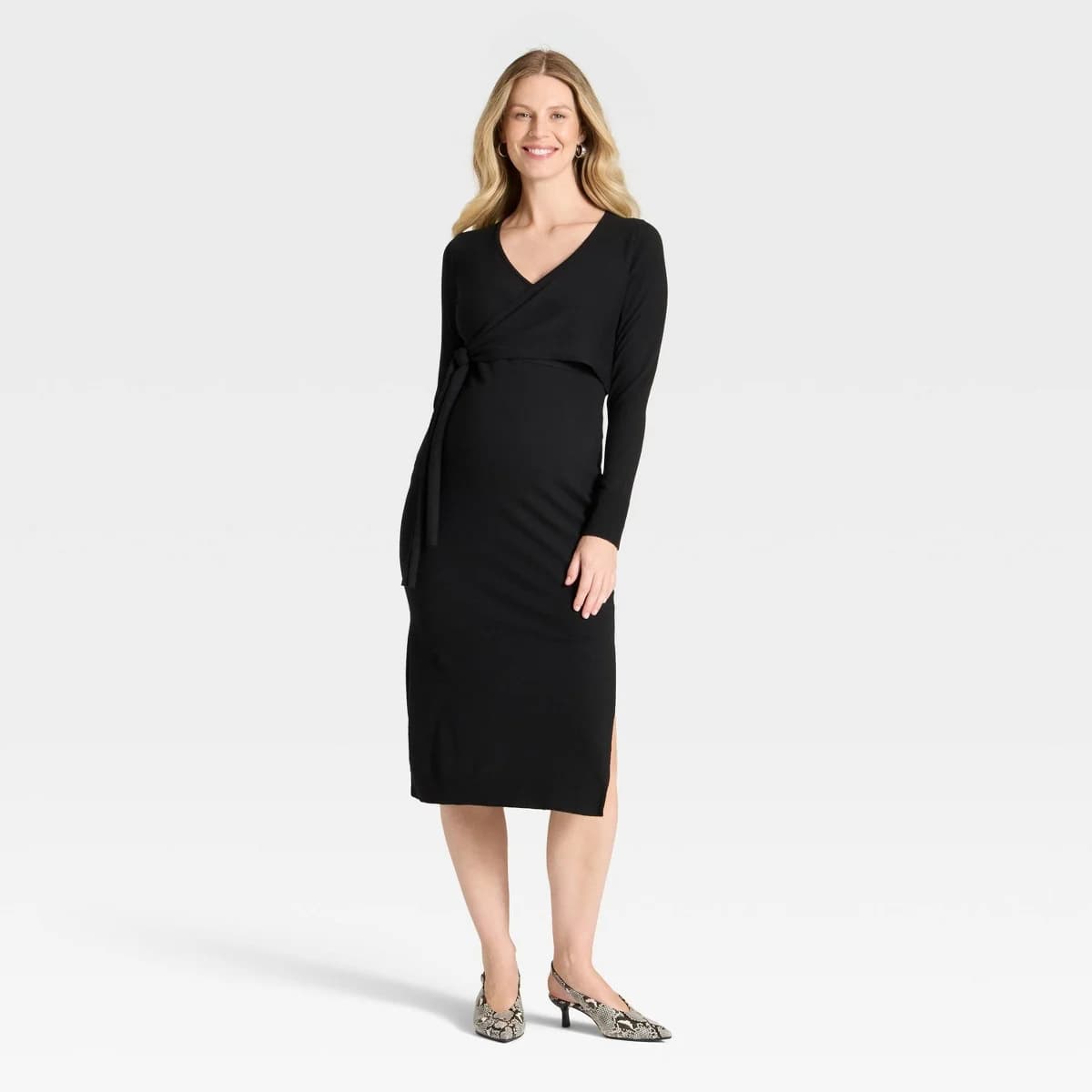 Long Sleeve Wrap Midi Maternity Sweater Dress - Isabel Maternity by Ingrid & Isabel™ Black XS — Manufacturer Picture