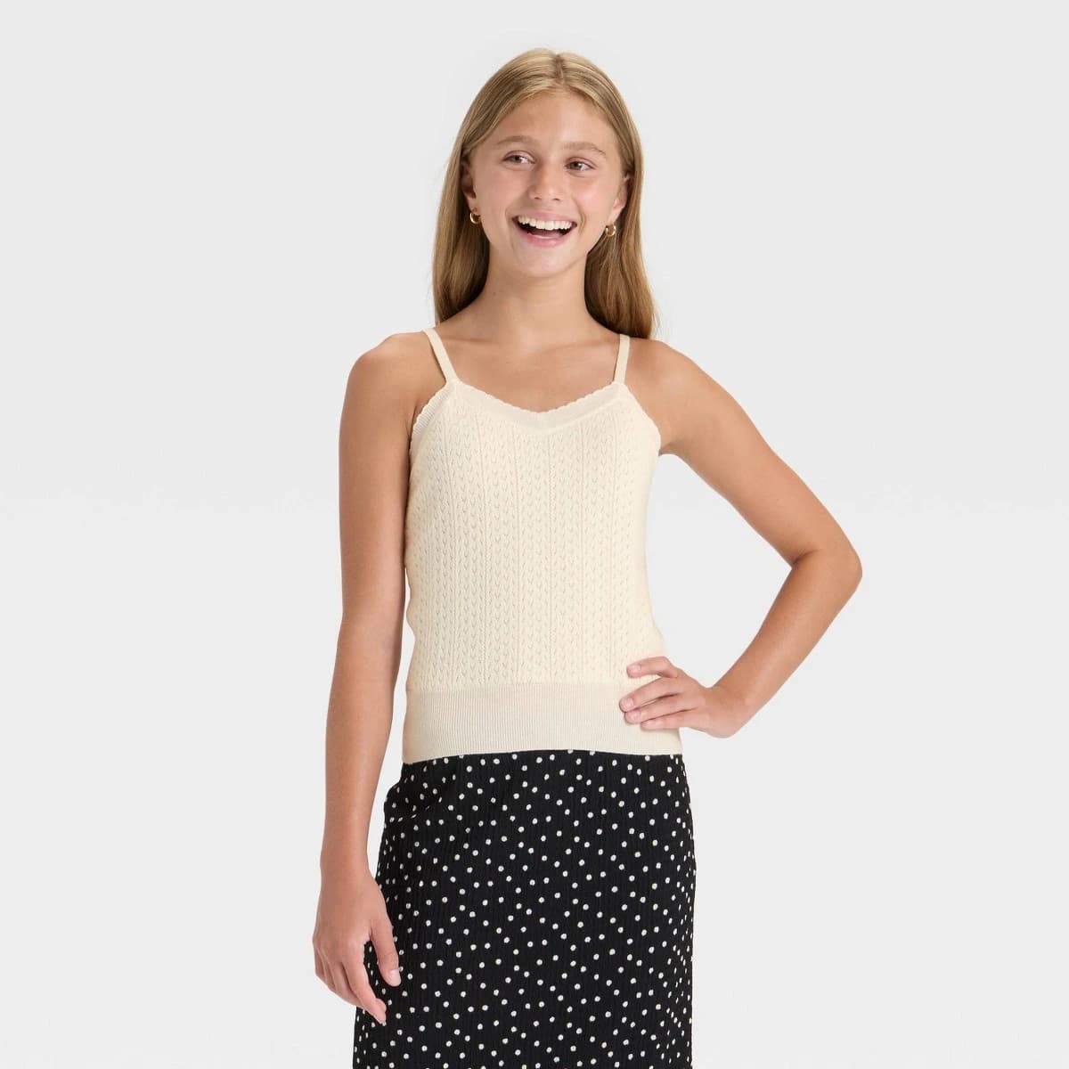 Girls' Open Work Sweater Tank Top - art class™ Off-White L — Manufacturer Picture