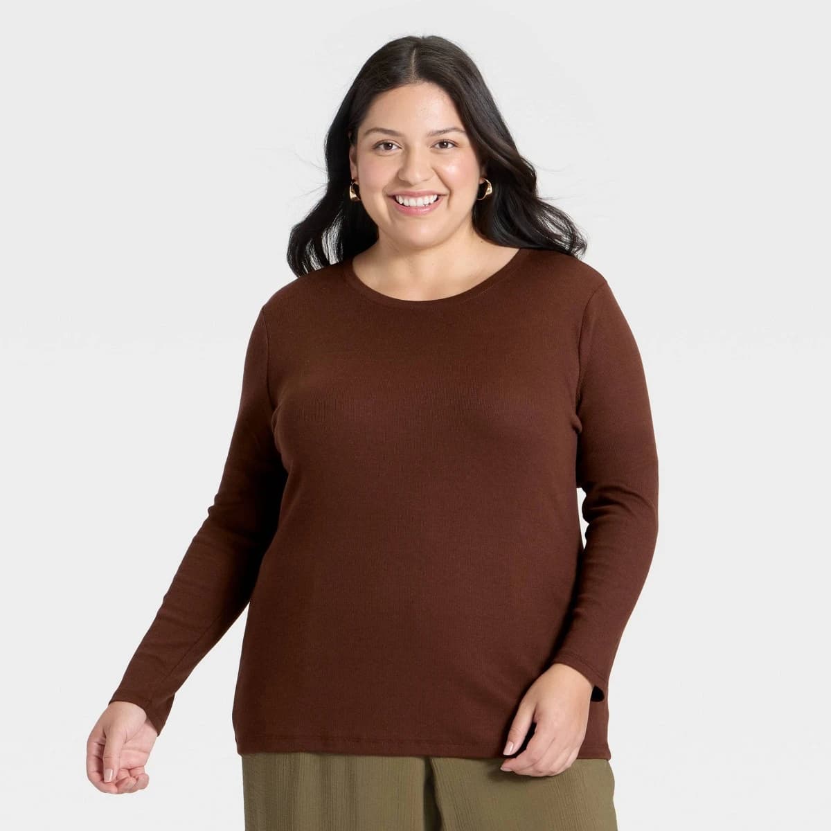 Women's Slim Fit Long Sleeve Top - A New Day™ Dark Brown XXL — Manufacturer Picture