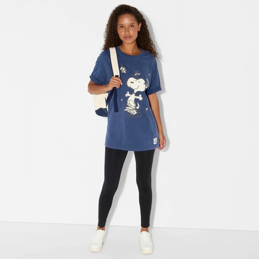 Adult Peanuts Leaves Short Sleeve Graphic T-Shirt - Navy Blue S — Manufacturer Picture