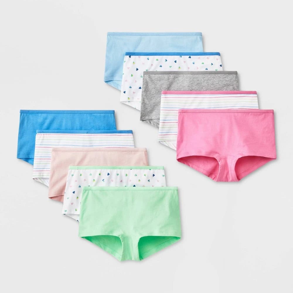 Girls' 10pk Heart/Striped Cotton Boy Shorts - Cat & Jack™ 8 — Manufacturer Picture
