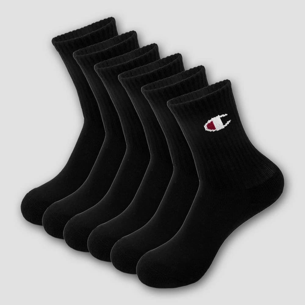 Champion Boys' 6pk Crew Socks - Black L