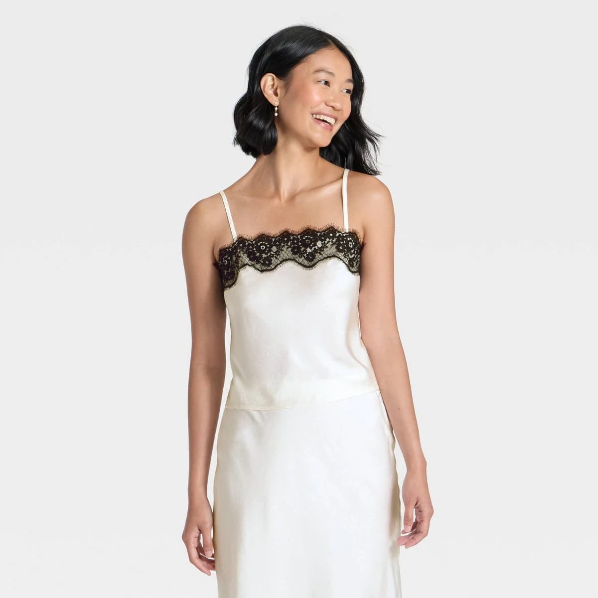 Women's Lace Trim Satin Cami Top - A New Day™ Cream XL — Manufacturer Picture
