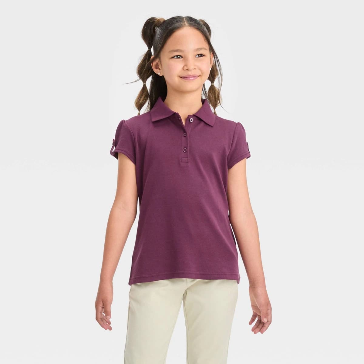 Girls' Short Sleeve Interlock Uniform Polo Shirt - Cat & Jack™ Burgundy XXL Plus