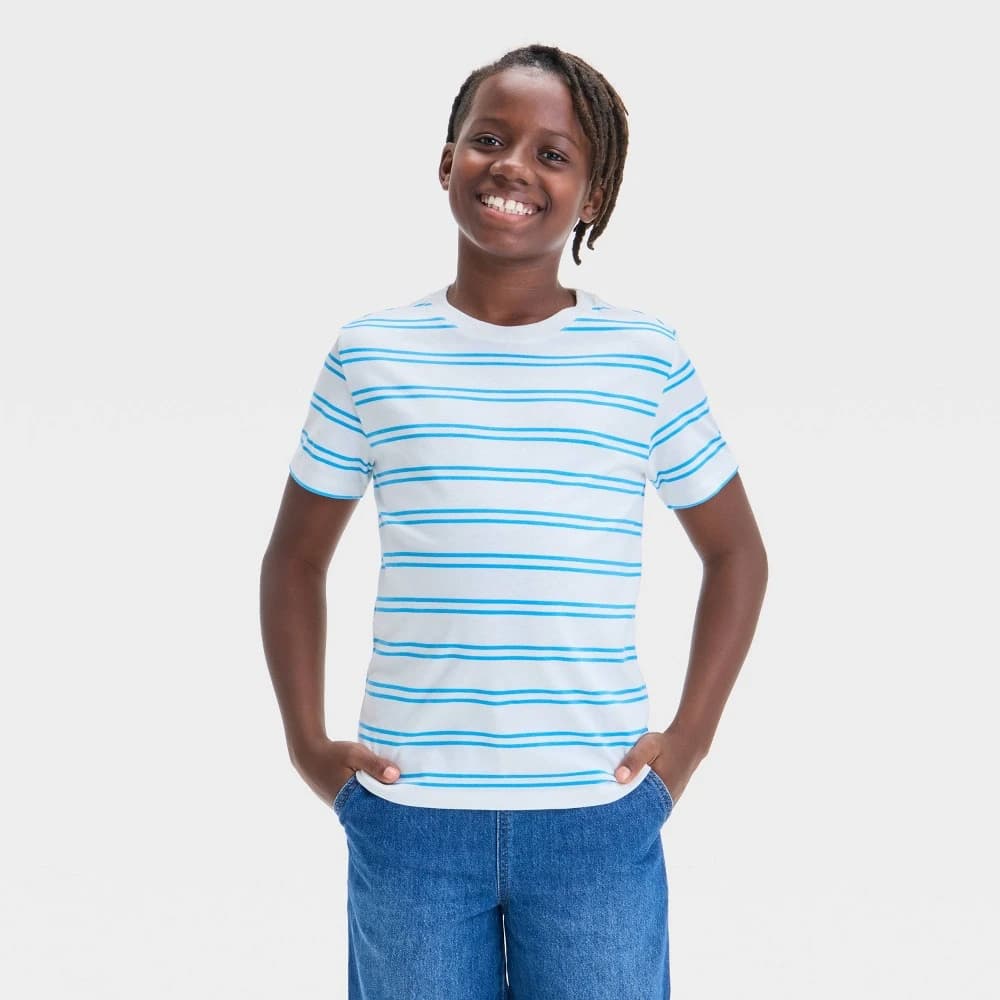 Boys' Short Sleeve Striped T-Shirt - Cat & Jack™ Cream/Blue S — Manufacturer Picture