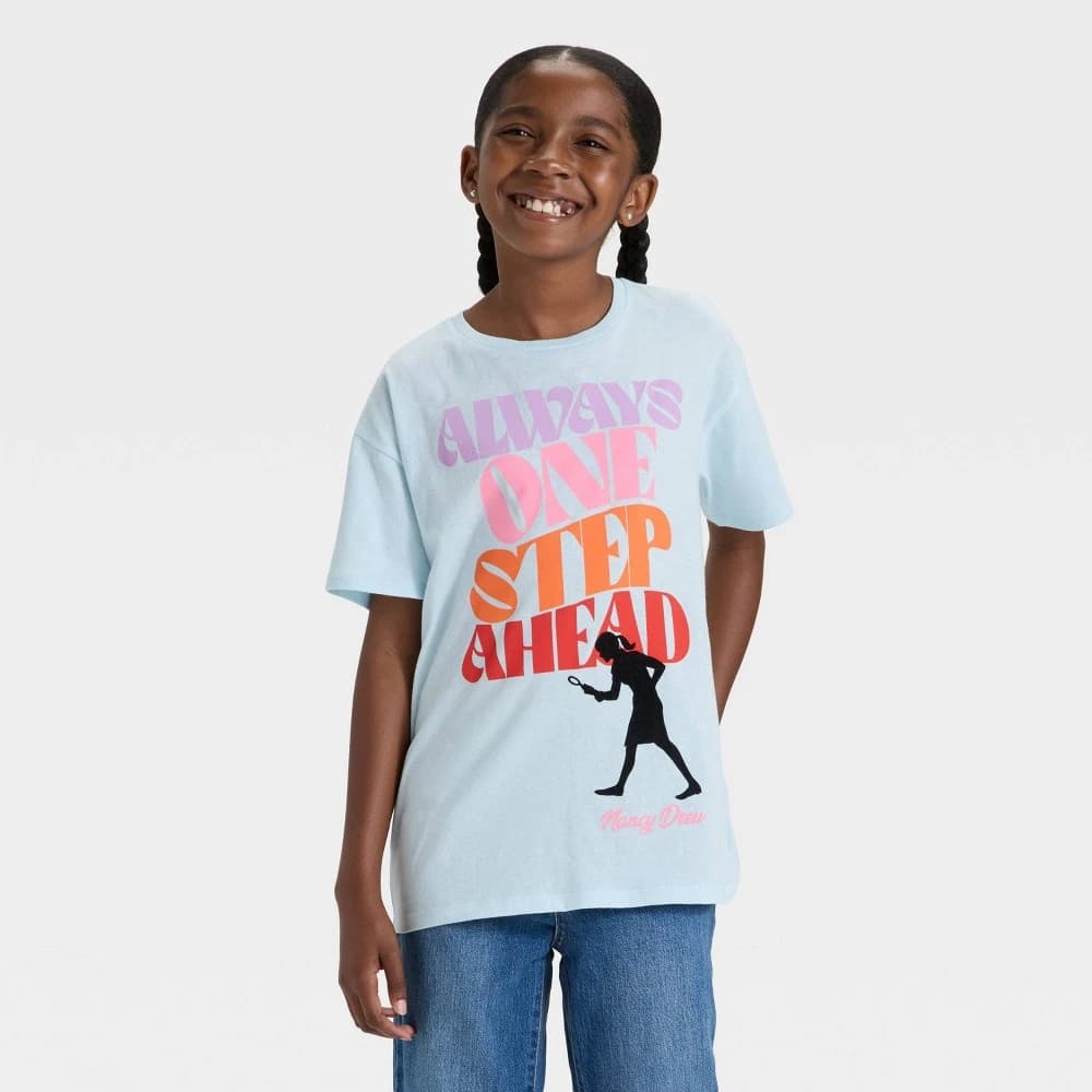 Girls' Nancy Drew 'One Step Ahead' Short Sleeve Graphic T-Shirt™ Light Blue L — Manufacturer Picture