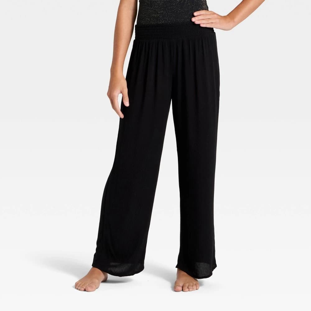 Girls' Solid Gauze Pants Swimsuit Cover-Up - art class™ Black S — Manufacturer Picture
