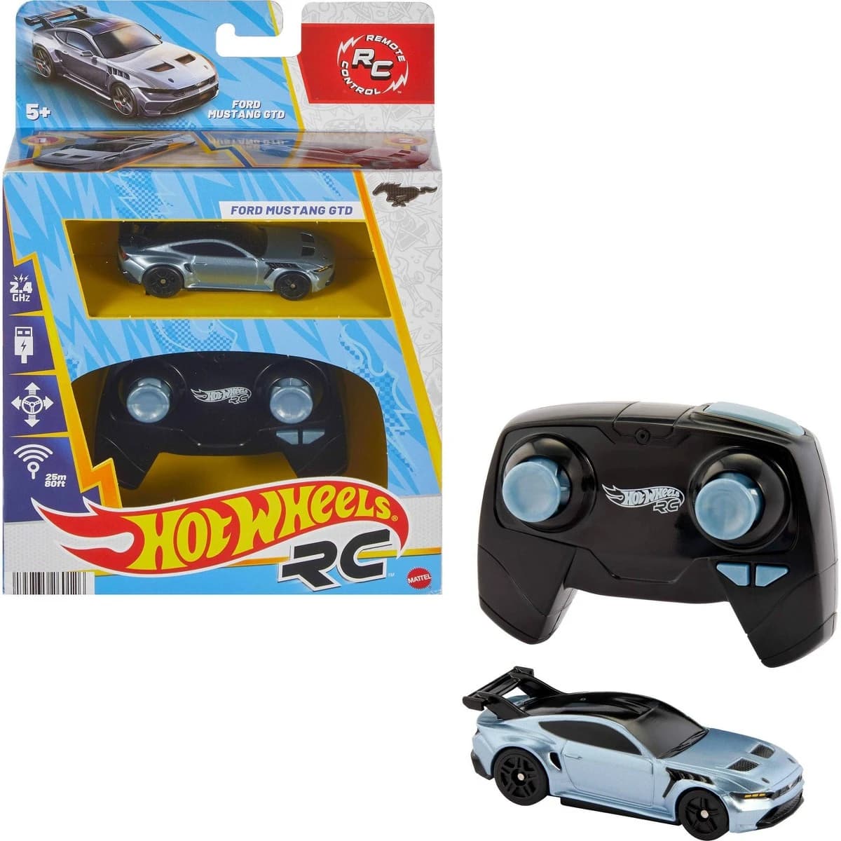 Hot Wheels RC 1:64 Scale Ford Mustang GTD Battery-Powered Remote-Control Toy Car