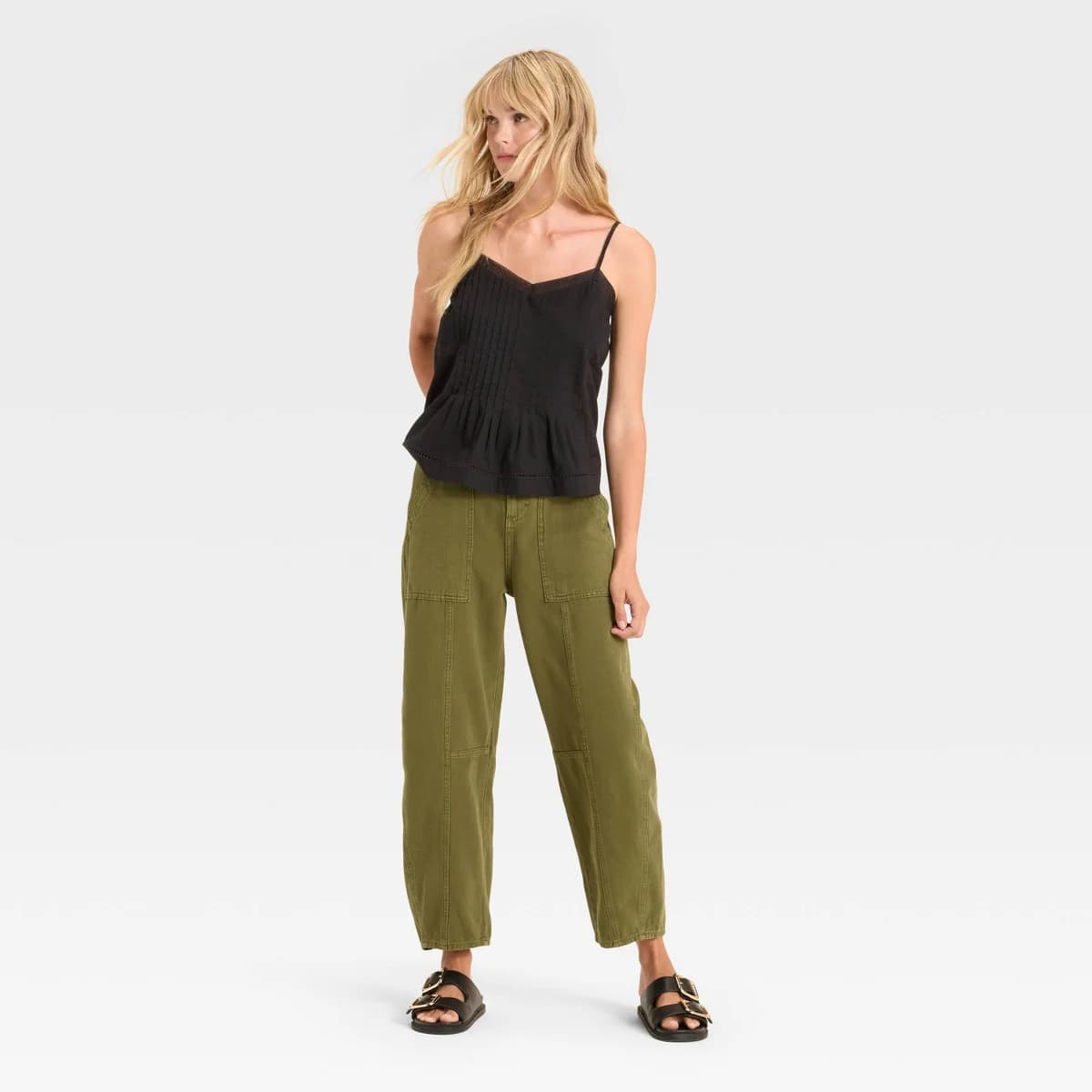 Women's High-Rise Utility Barrel Jeans - Universal Thread™ Olive Green 4 — Manufacturer Picture