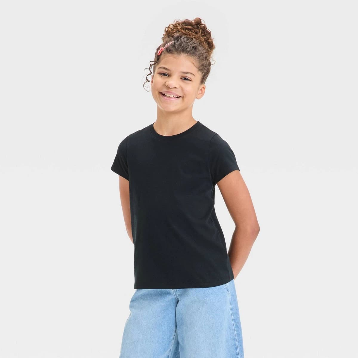 Girls' Short Sleeve Solid T-Shirt - Cat & Jack™ Black L — Manufacturer Picture