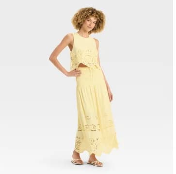 Women's High-Rise Embroidered Eyelet Drop Waist A-Line Skirt - Future Collective Yellow M — Manufacturer Picture