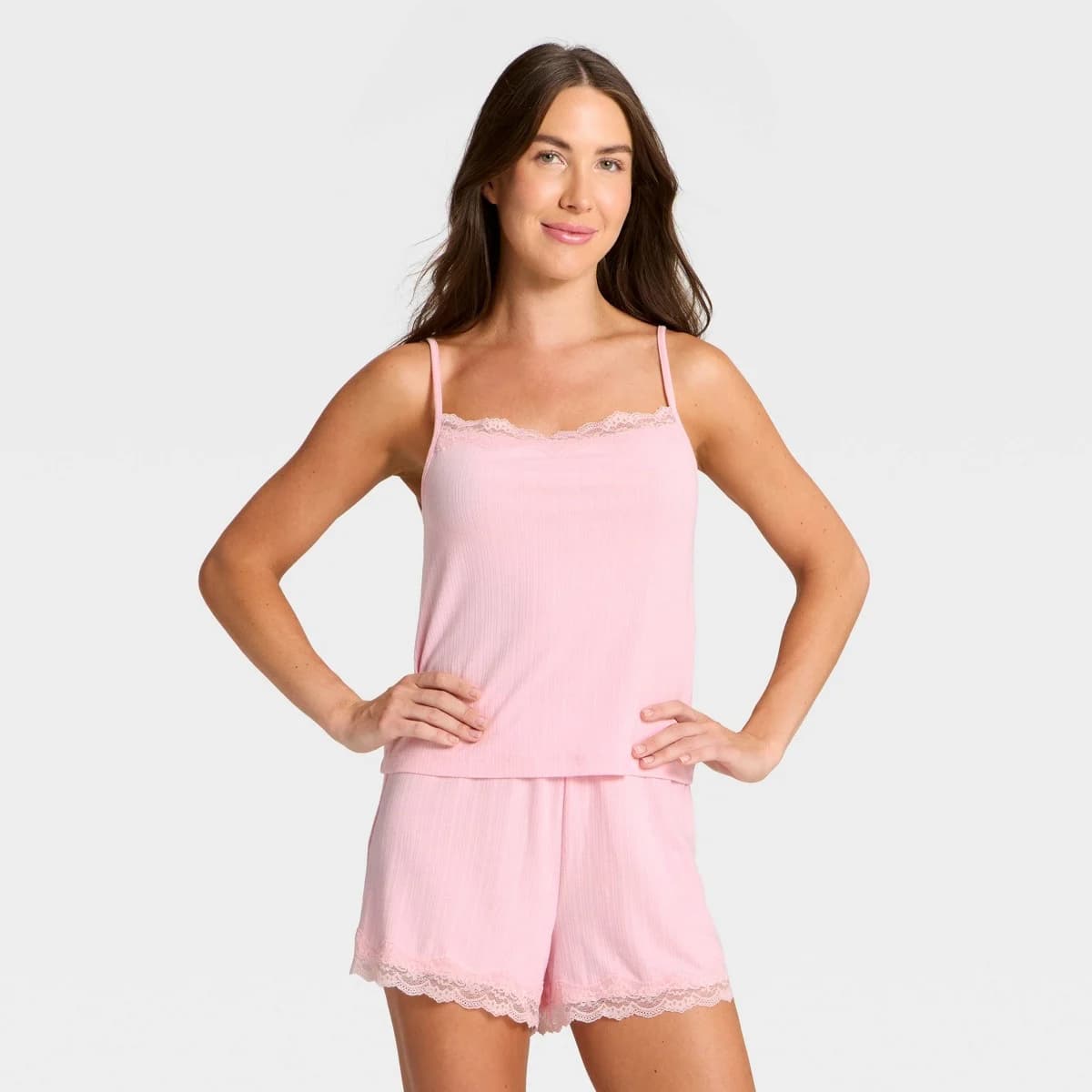 Women's Variegated Ribbed Tank Top and Shorts Pajama Set - Auden™ Pink XS — Manufacturer Picture