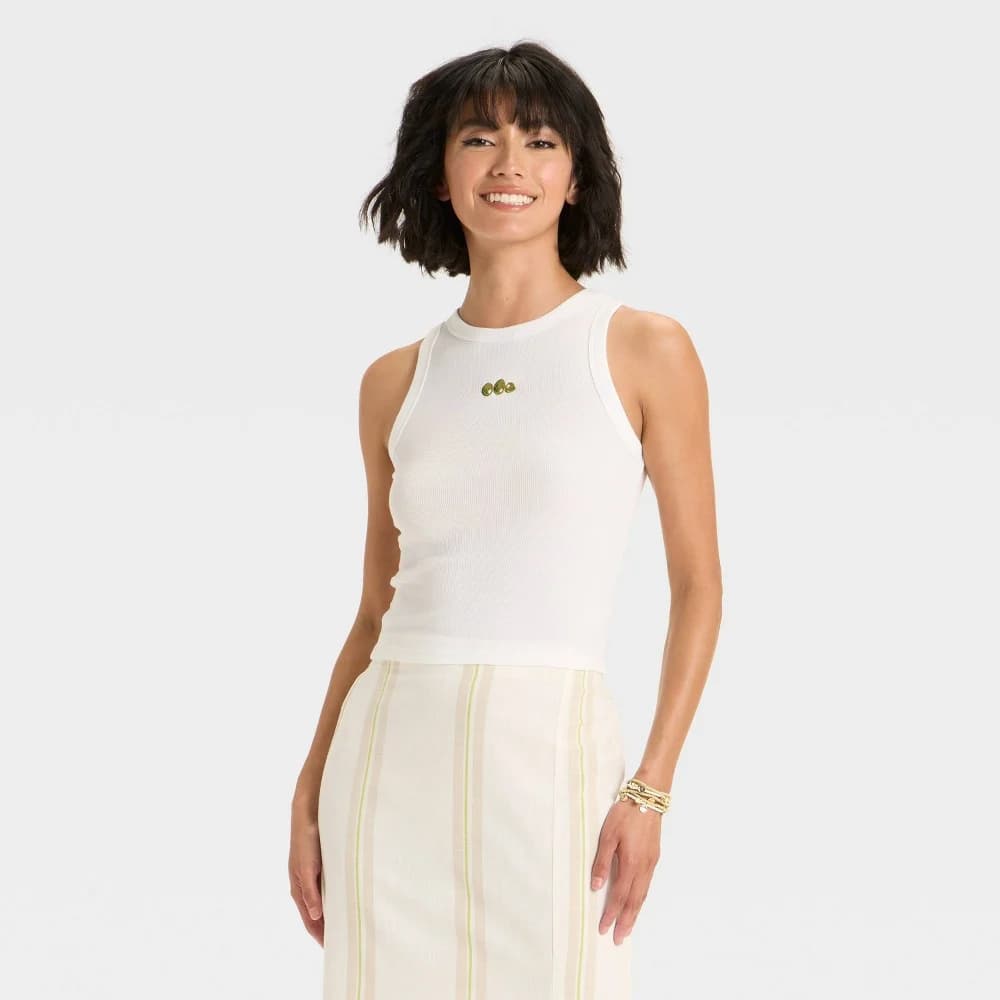 Women's Embroidered Icon Knit Tank Top - A New Day™ White M — Manufacturer Picture