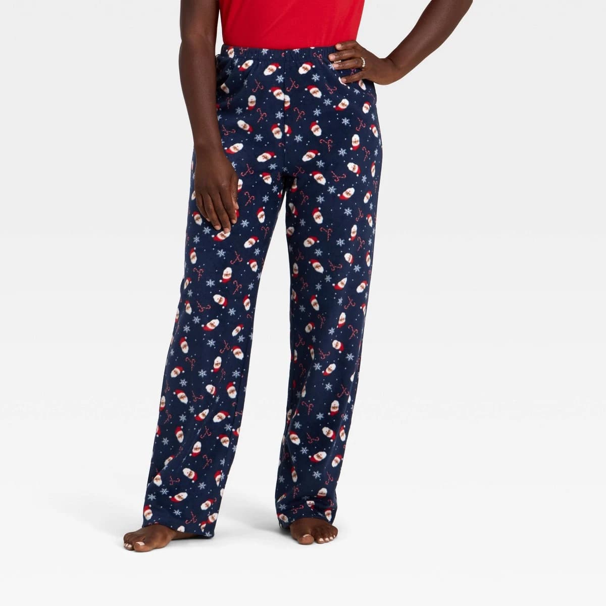 Women's Santa Print Microfleece Holiday Matching Family Pajama Pants - Wondershop™ Navy Blue XS