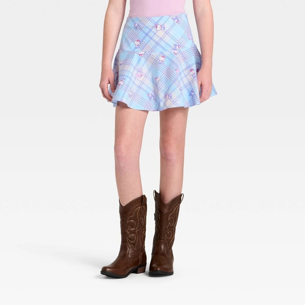 Girls' Sanrio Hello Kitty & Friends Plaid Chambray Skirt - Light Blue M — Manufacturer Picture
