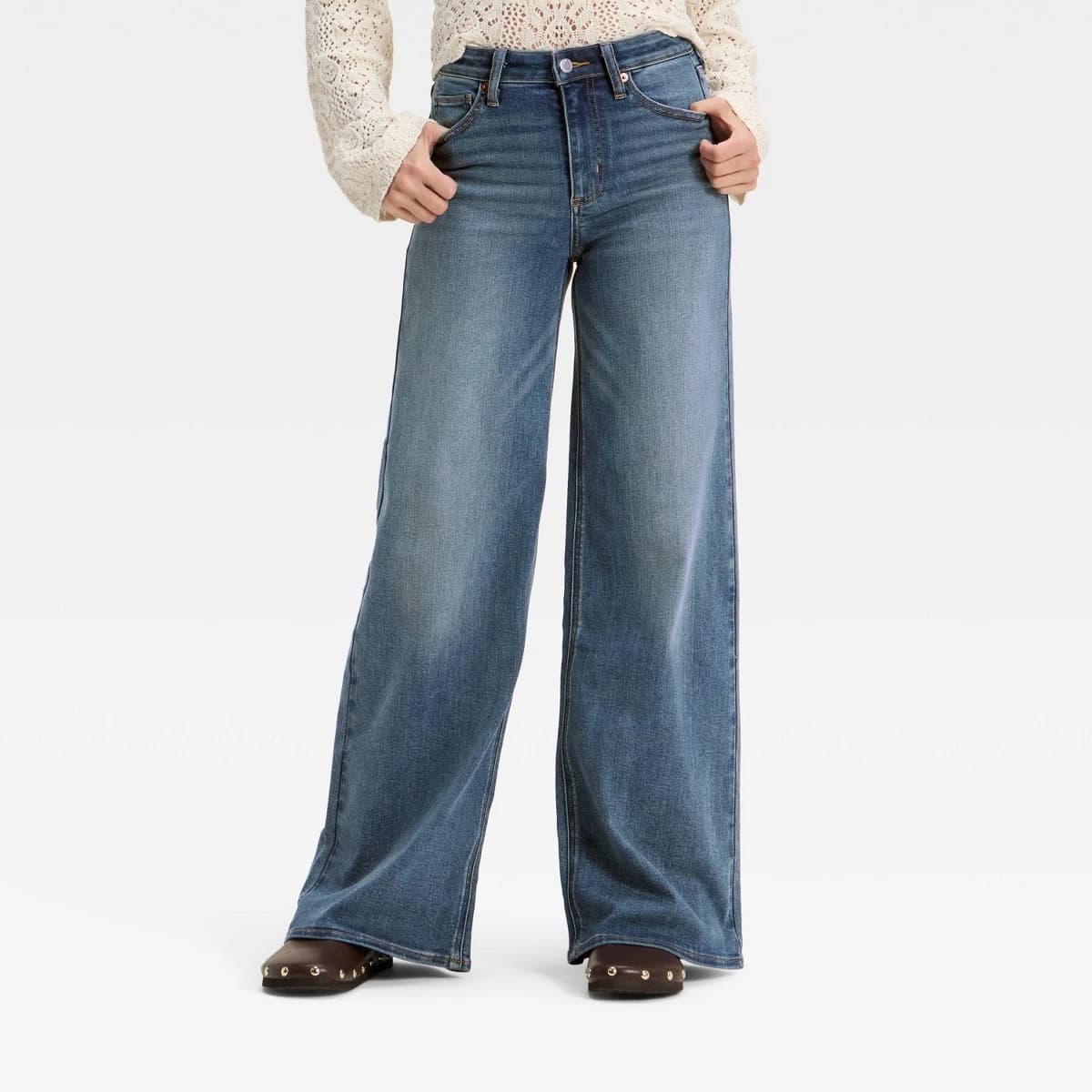 Universal Thread Women's High-Rise Wide-Leg Jeans Medium Wash Blue Denim 12 NWT