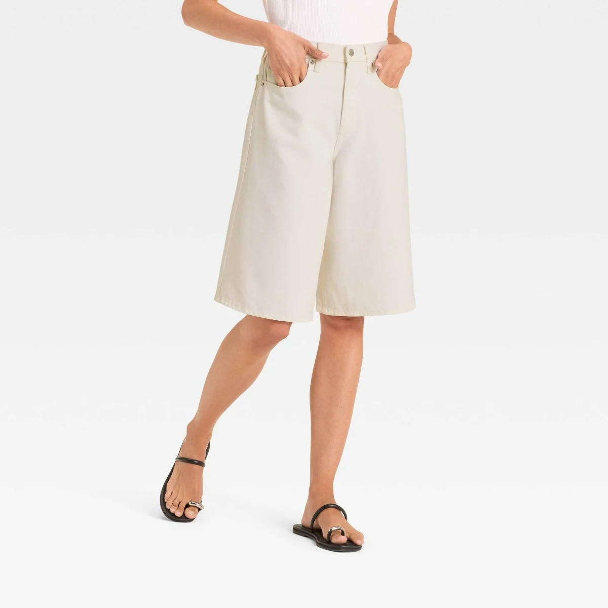 Women's High-Rise Long Denim Shorts - Universal Thread™ White 4 — Manufacturer Picture