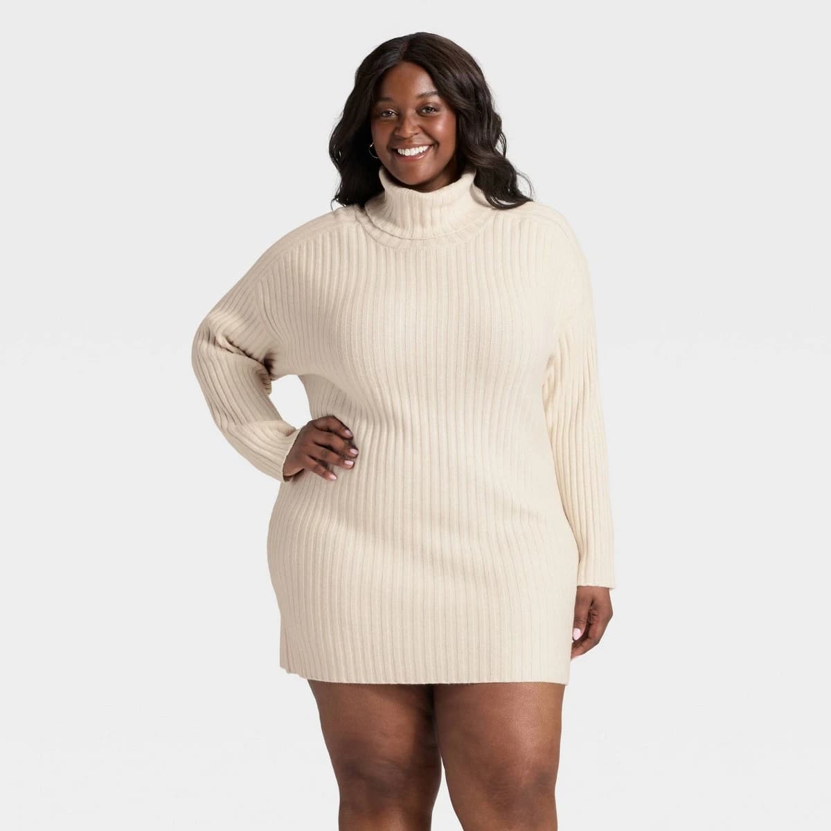 Women's Ribbed Mini Sweater Dress - A New Day™ Oatmeal 2X — Manufacturer Picture
