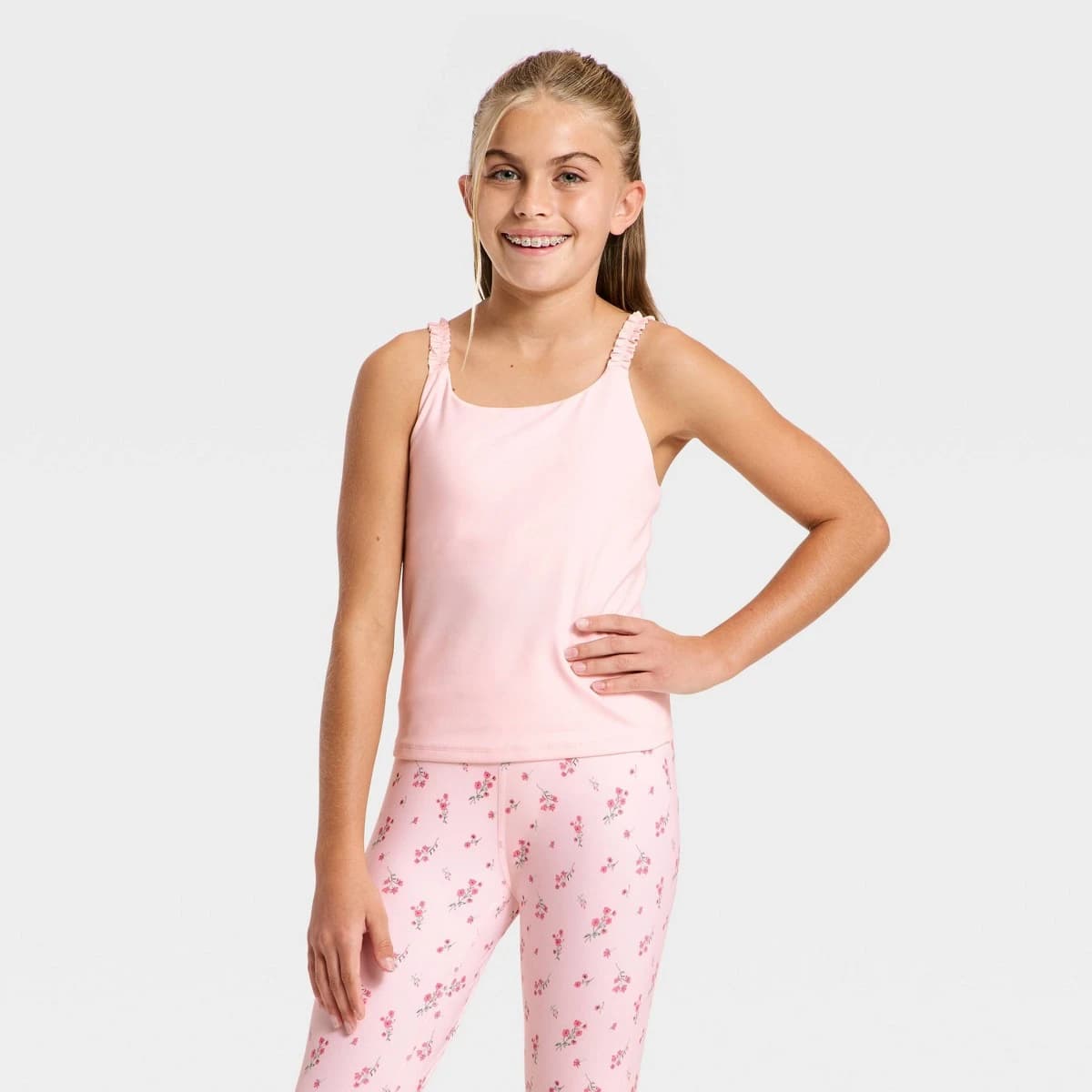 Girls' Ruffle Crop Tank Top - All In Motion™ Light Pink S — Manufacturer Picture