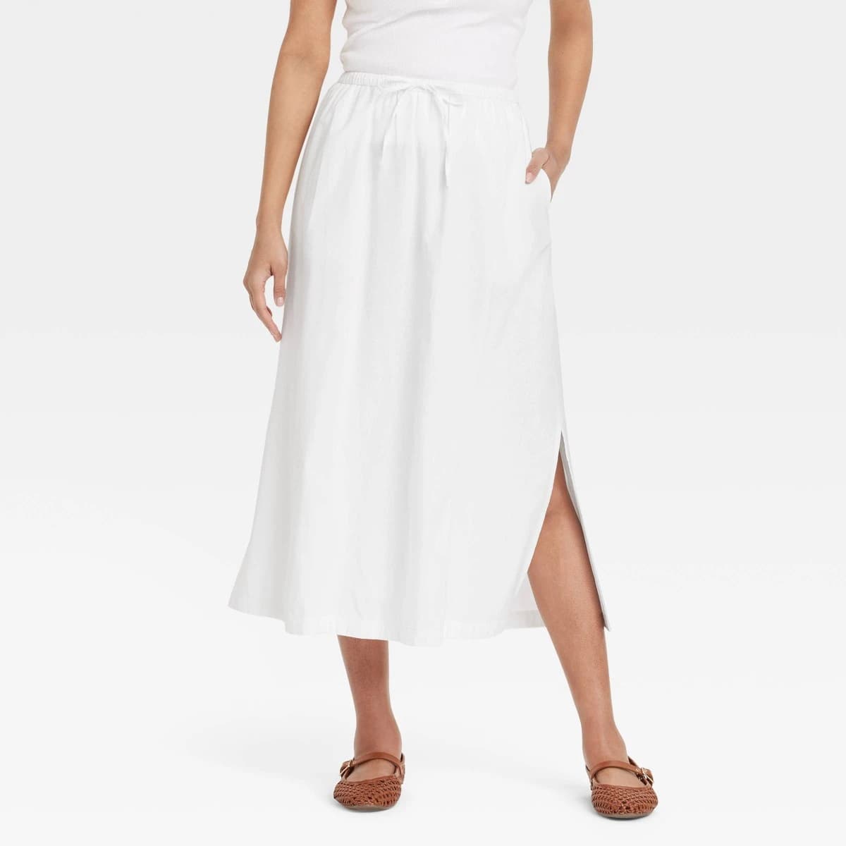 Women's Tie-Front Midi A-Line Skirt - Universal Thread™ White L — Manufacturer Picture
