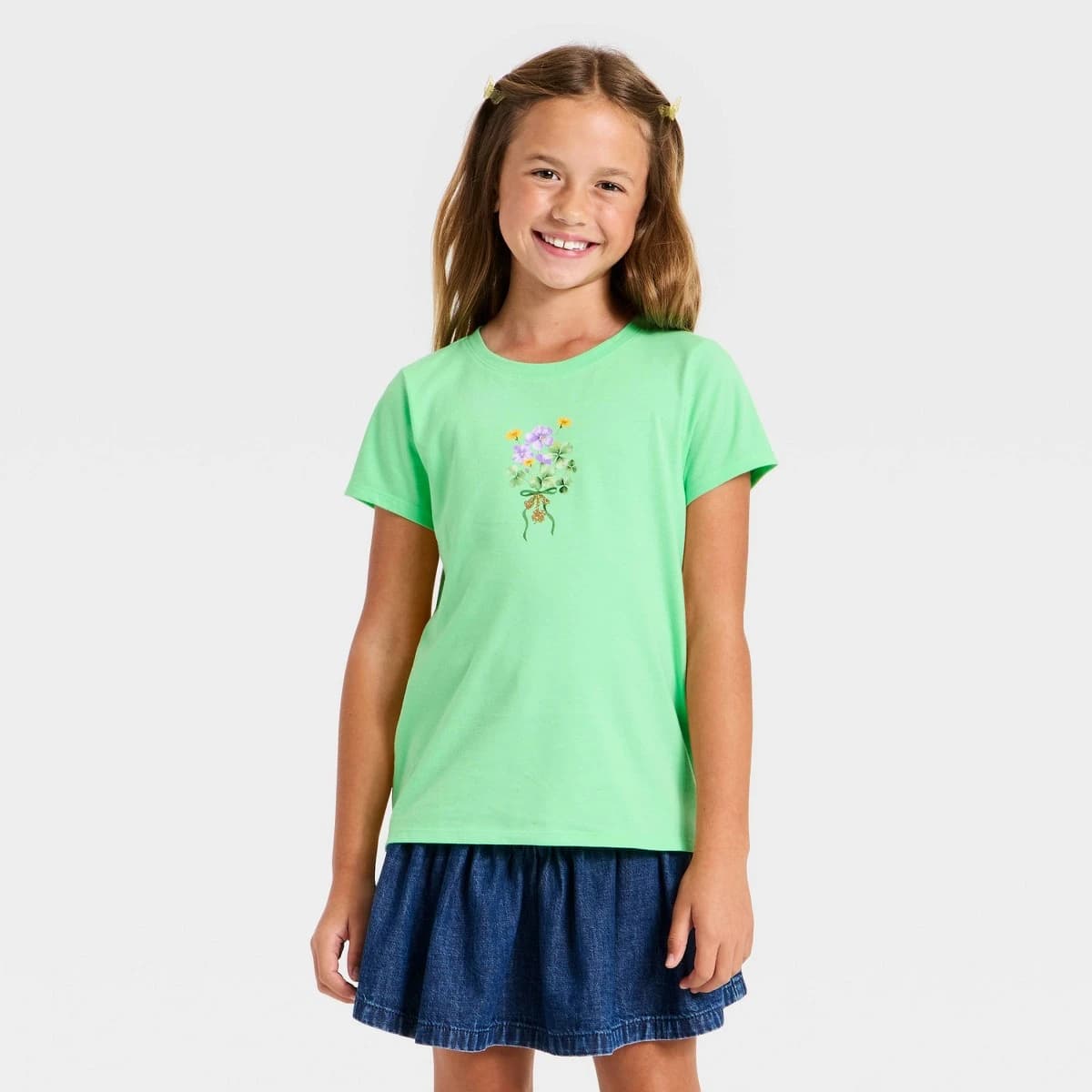 Girls' Short Sleeve St. Patrick's Day 'Floral' Graphic T-Shirt - Cat & Jack™ Lime Green S — Manufacturer Picture