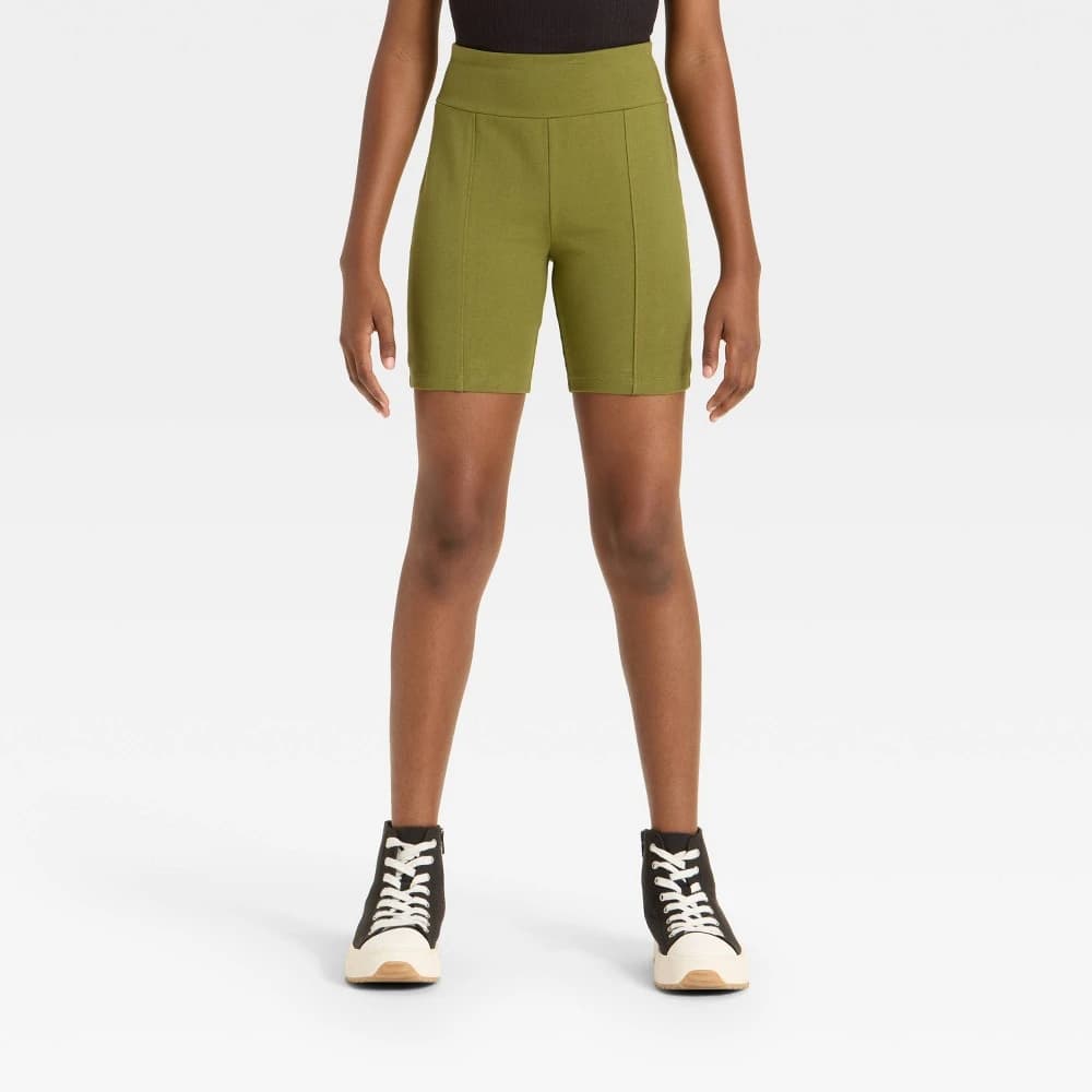 Girls' Front-Seam Bike Shorts - art class™ Olive Green L — Manufacturer Picture
