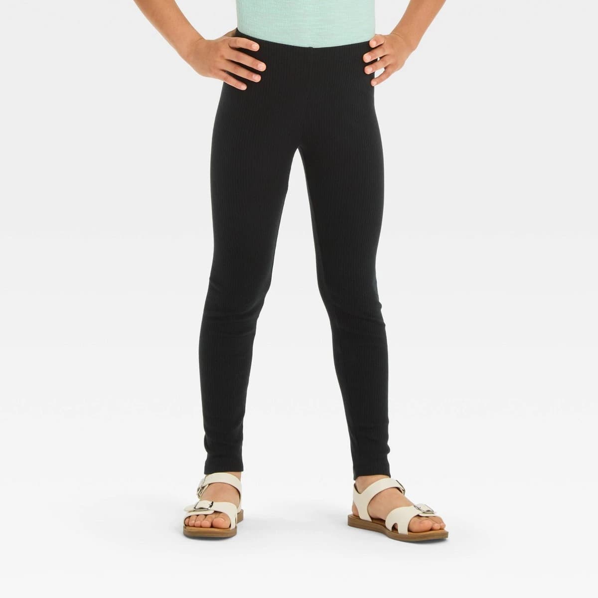 Girls' Solid Ribbed Leggings - Cat & Jack™ Black L — Manufacturer Picture