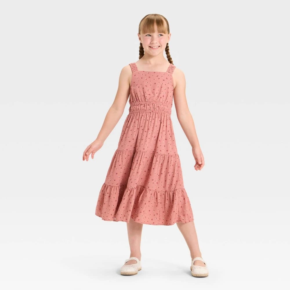 Girls' Sleeveless Woven Floral Midi Dress - Cat & Jack™ Rose Pink L — Manufacturer Picture