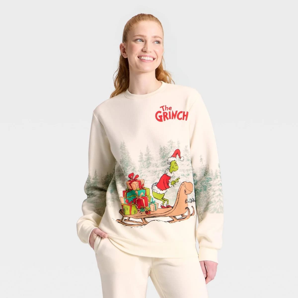 Adult The Grinch Graphic Sweatshirt - Cream XS