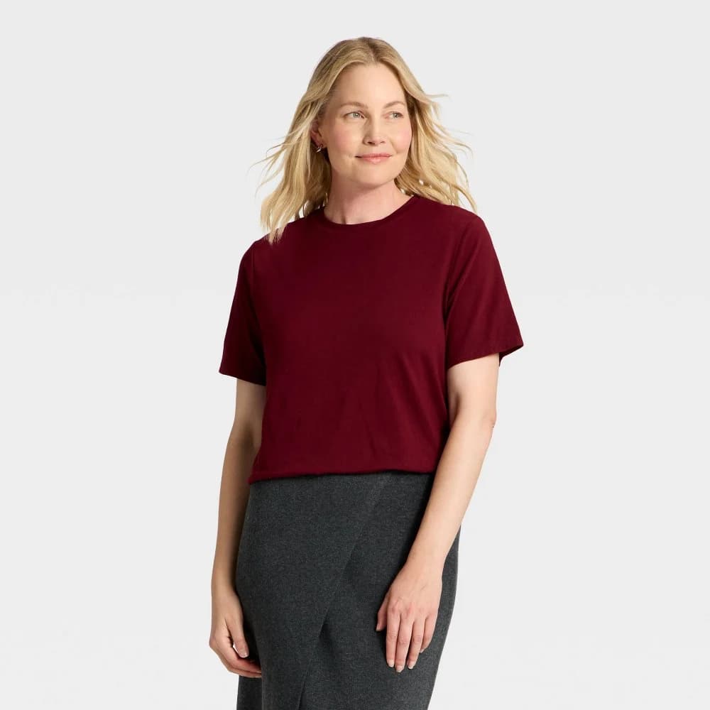 Women's Cropped Bubble T-Shirt - A New Day™ Red XS — Manufacturer Picture