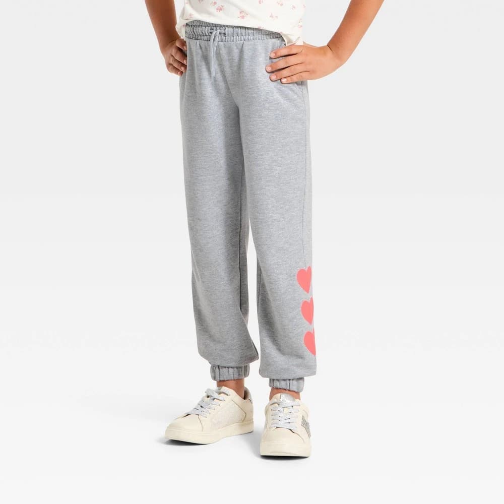 Girls' Valentine's Day French Terry Jogger Pants - Cat & Jack™ Heather Gray L — Manufacturer Picture