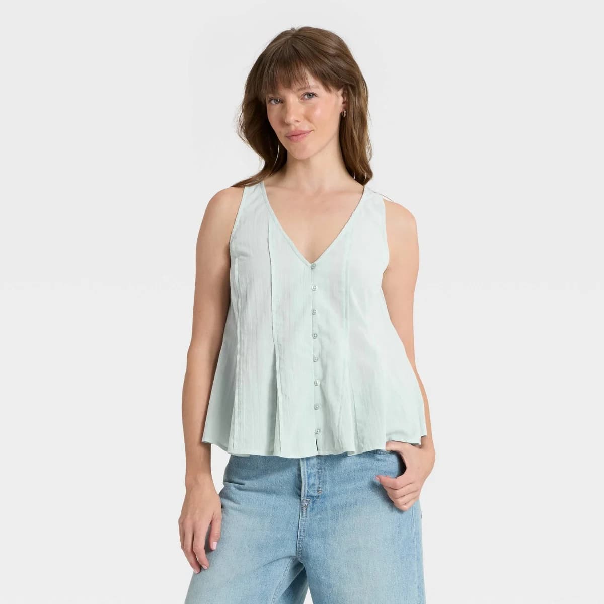 Women's Button-Down Pintuck Tank Top - Universal Thread™ Blue M — Manufacturer Picture