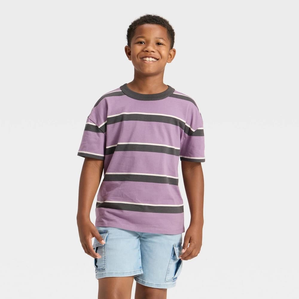Boys' Short Sleeve Striped Oversized T-Shirt - Cat & Jack™ Brick Red M — Manufacturer Picture