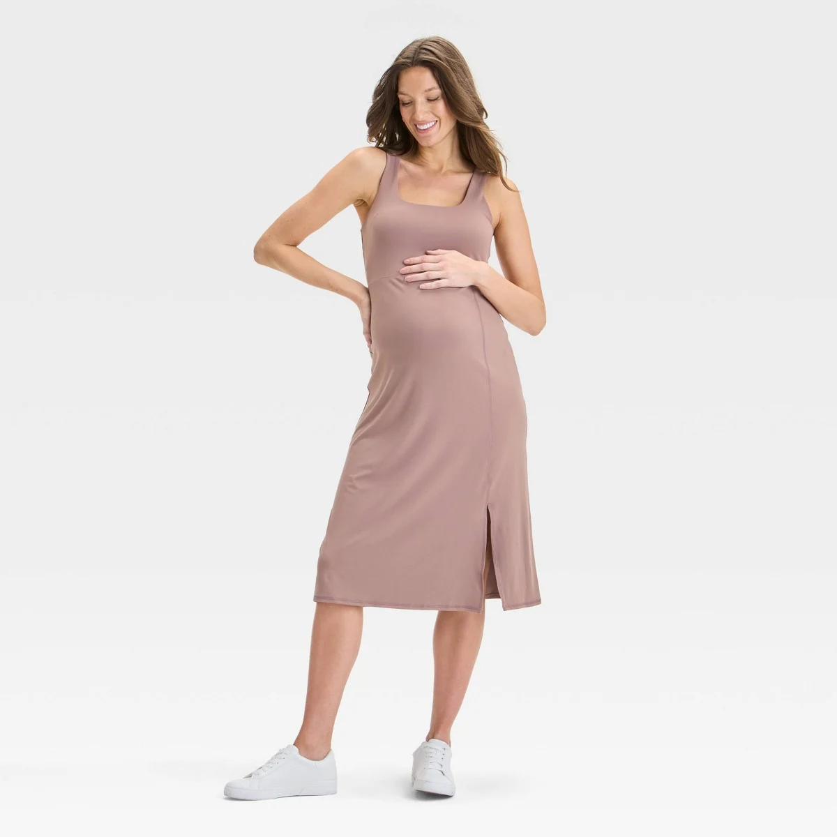 Slit Active Midi Maternity Dress - Isabel Maternity by Ingrid & Isabel™ Taupe XS — Manufacturer Picture