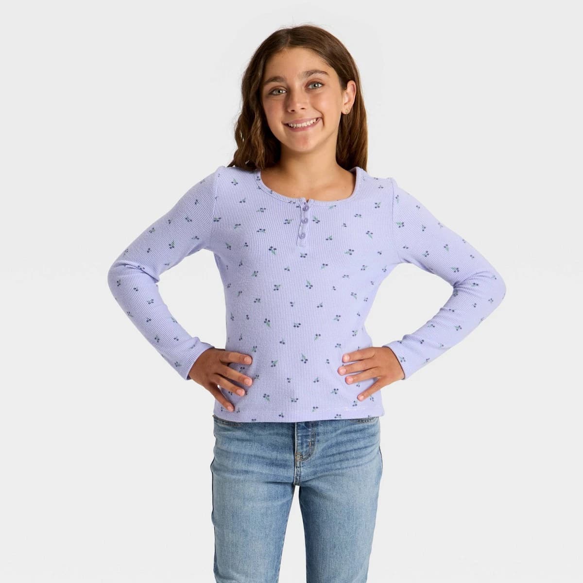 Girls' Long Sleeve Waffle Knit Henley T-Shirt - Cat & Jack™