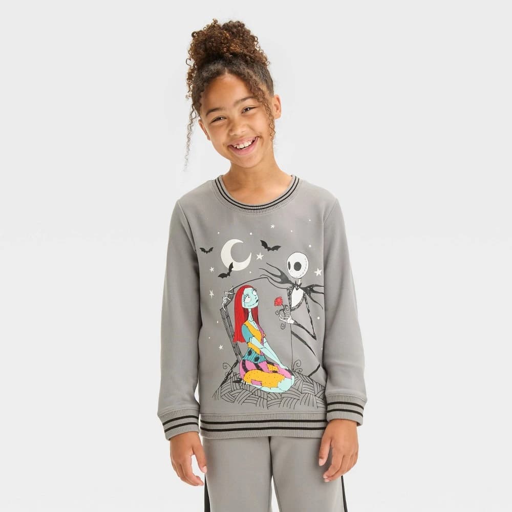 Girls' The Nightmare Before Christmas Jack & Sally Dreamy Fleece Pullover Sweatshirt - Gray M — Manufacturer Picture