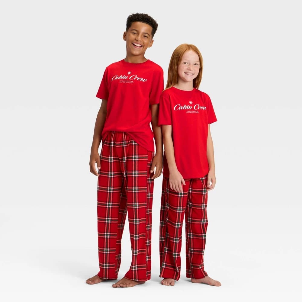 Kids' "Cabin Crew" Short Sleeve Holiday Matching Family Pajama Shirt - Wondershop™ Red XS — Manufacturer Picture
