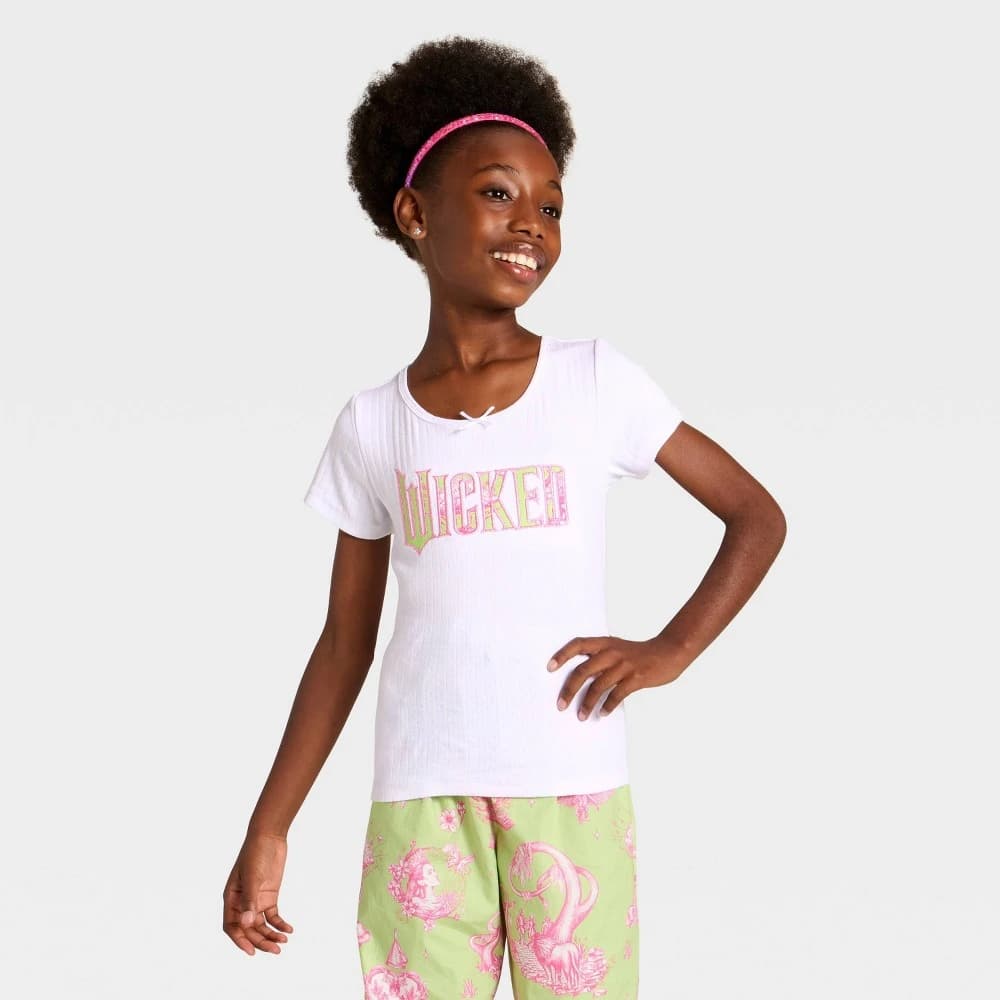 Wicked x Katie Kime Girls' Short Sleeve Pointelle Graphic T-Shirt - White S — Manufacturer Picture