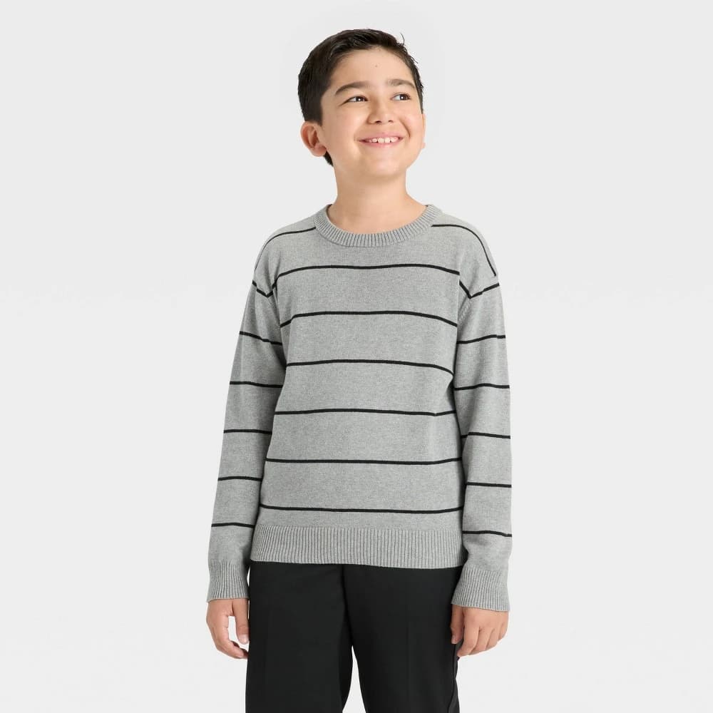 Boys' Striped Pullover Sweater - Cat & Jack™ Gray/Black M — Manufacturer Picture