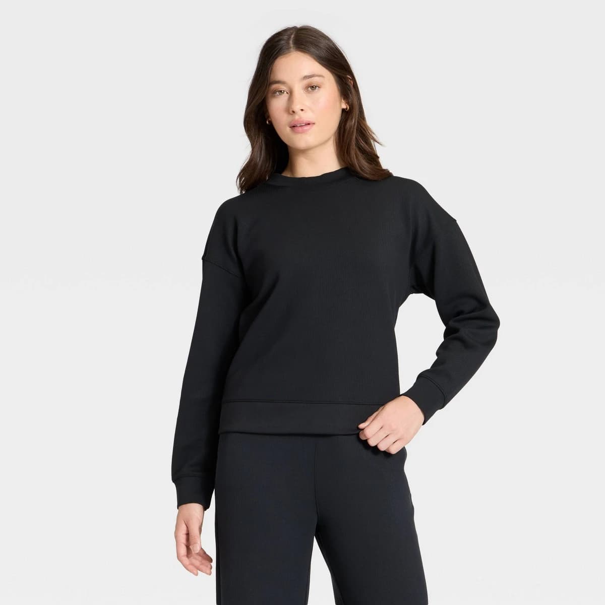 Women's Airy Sleek Ribbed Crewneck Sweatshirt - All In Motion™ Black XS — Manufacturer Picture
