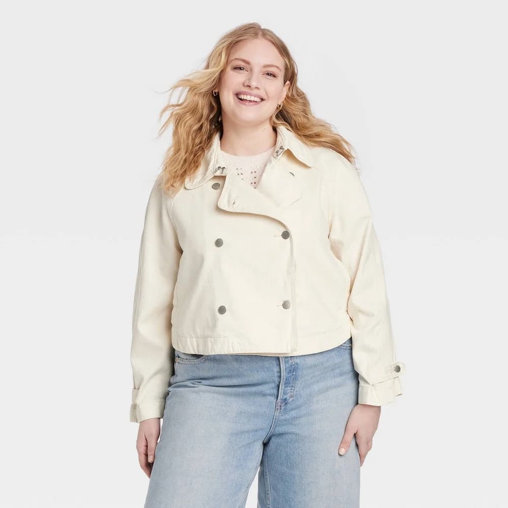 Women's Denim Cropped Trench Jacket - Universal Thread™ Off-White XXL — Manufacturer Picture