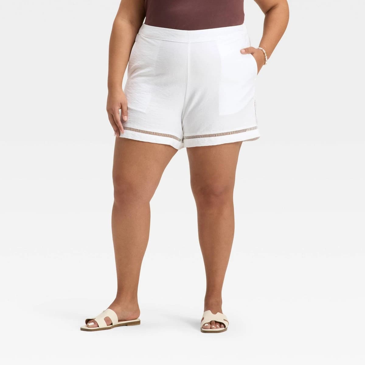 Women's High-Rise Ladder Trim Shorts - A New Day™ White XXL — Manufacturer Picture