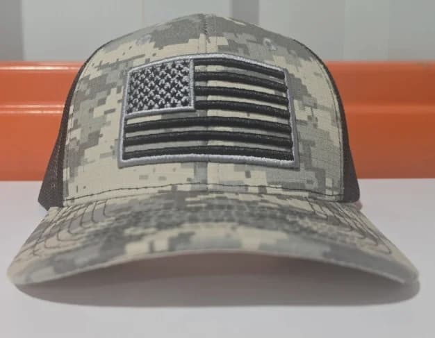 USA Flag, Tactical Cap, Mesh Trucker, Digital Camo Print, Adjustable