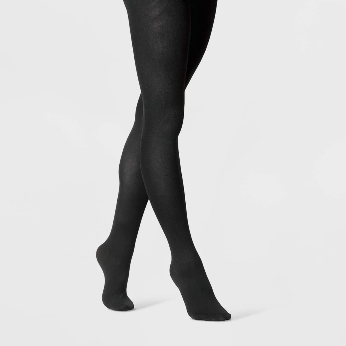 Women's Flat Knit Fleece Lined Tights - A New Day™ Black S/M — Manufacturer Picture
