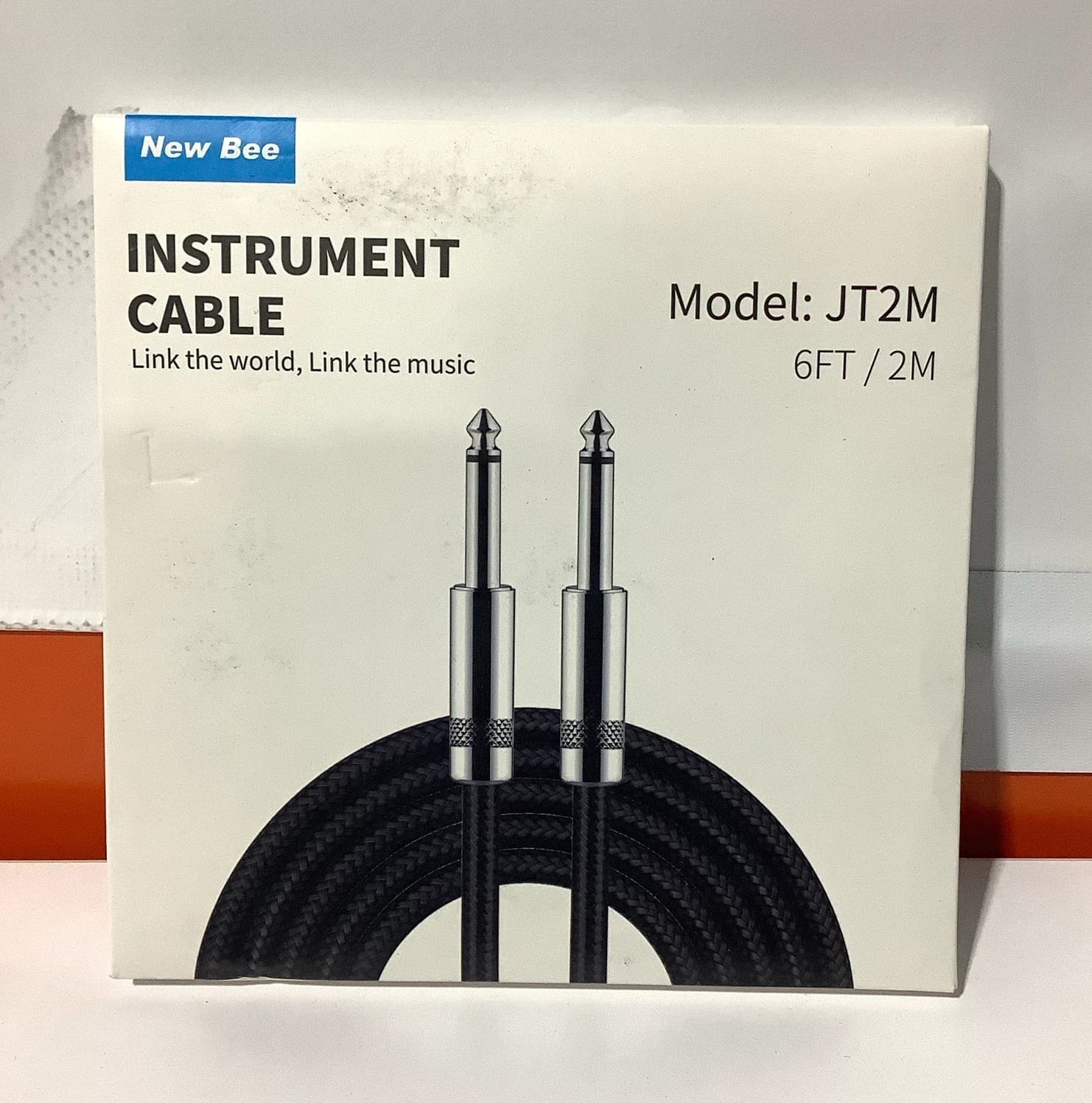 New Bee JT2M Instrument Cable 6ft/2m 1/4in Male to Male Braided Black — Actual Product