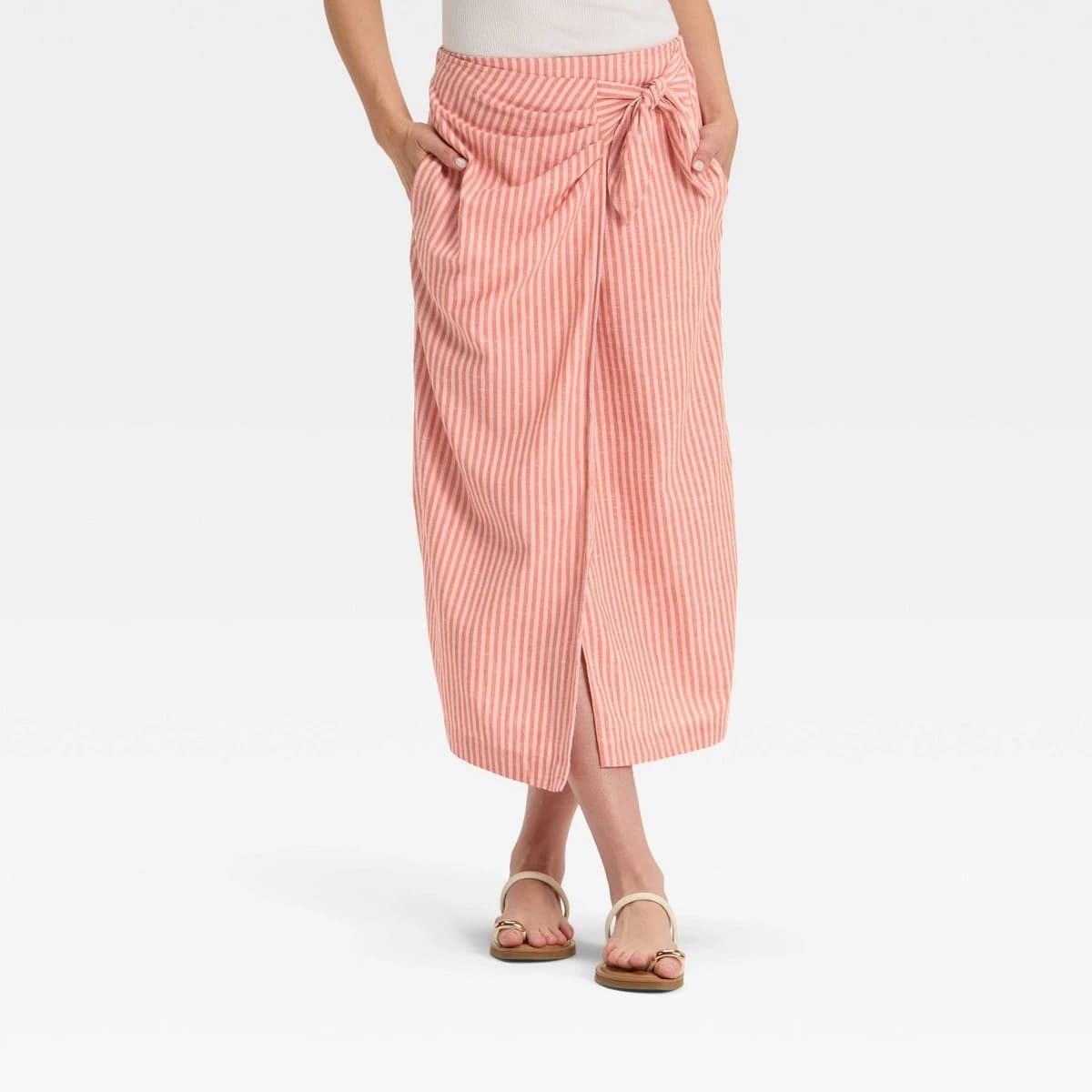 Women's Midi Wrap Skirt - Universal Thread™ Pink/Orange Striped XL — Manufacturer Picture